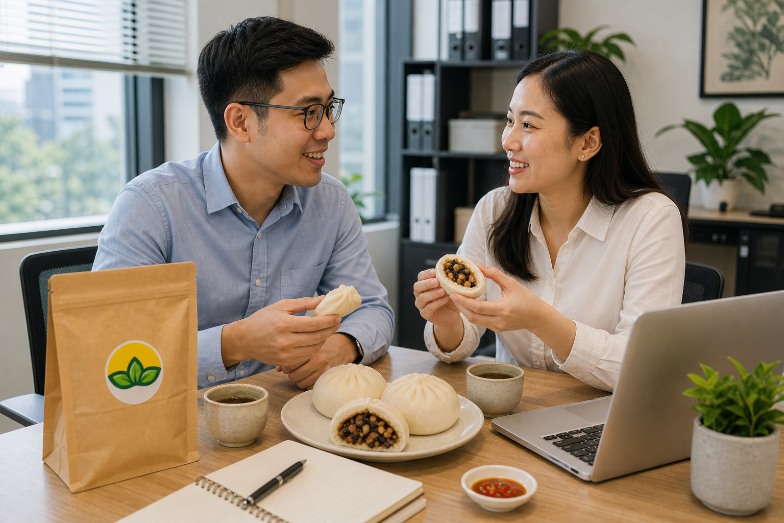 Một bữa bánh bao chay gọn ở văn phòng